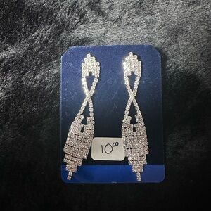 Silver Geometric Dangle Earrings with Sparkling Rhinestones